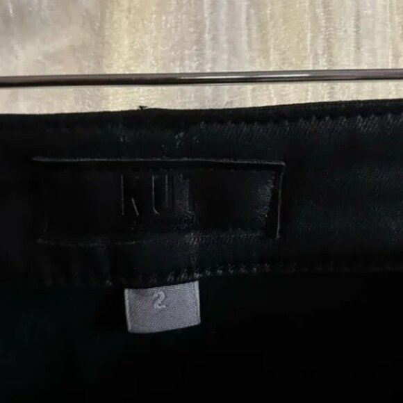 Kut from the Kloth Kelsey Coated High Waist Raw Hem Kick Flare Jeans Black NWT 2 - Picture 6 of 7